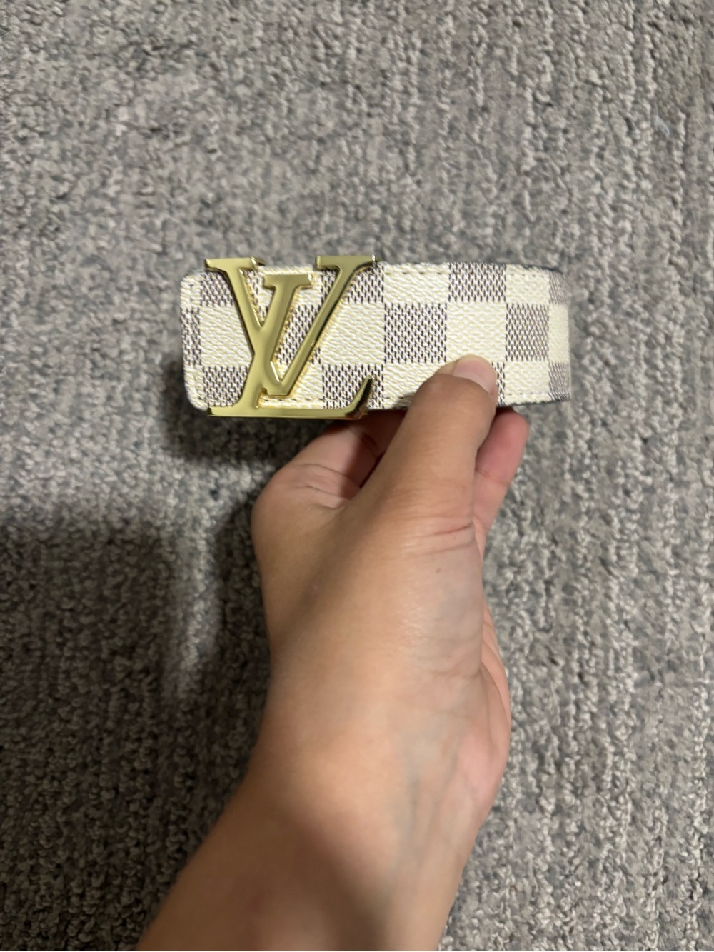 Louis Vuitton Damier Azur Canvas Belt with Gold LV Buckle